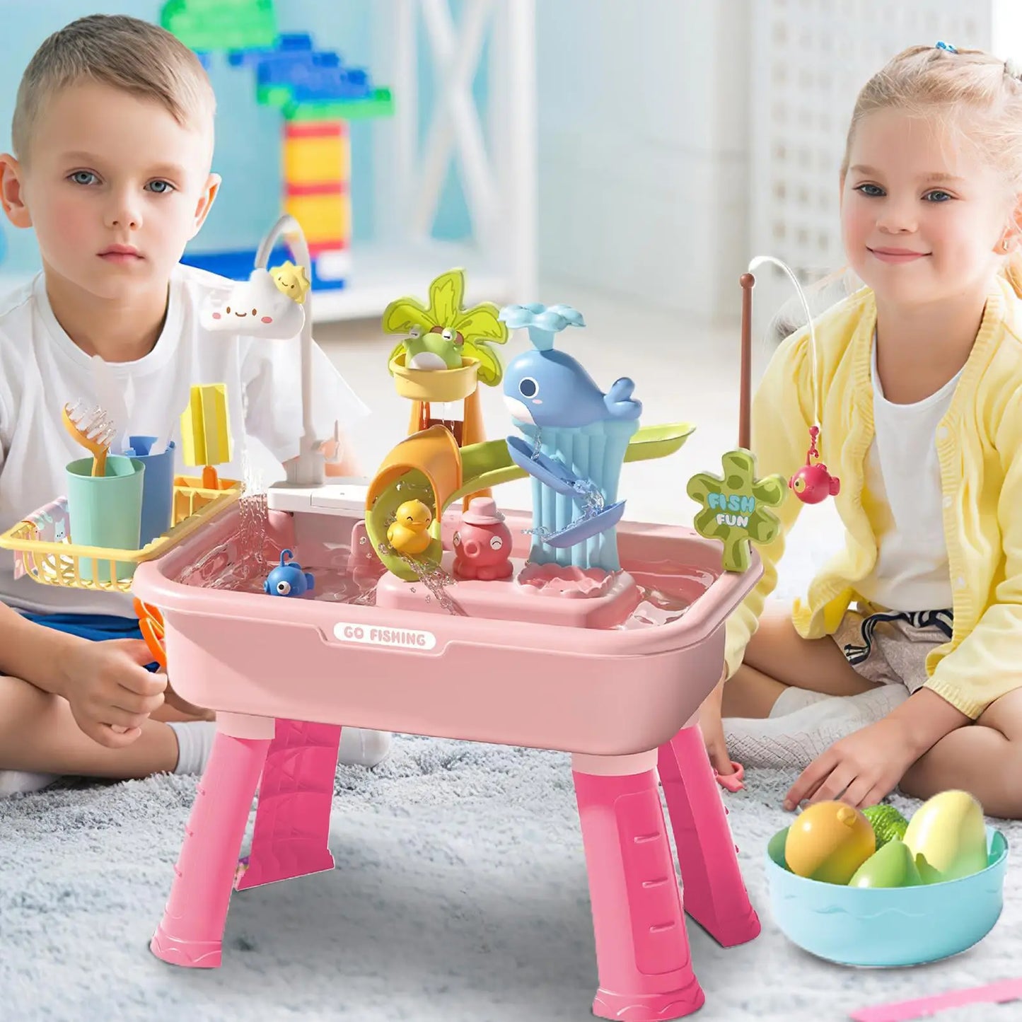 Water Table Toy With Electric Faucet Kids Water Table